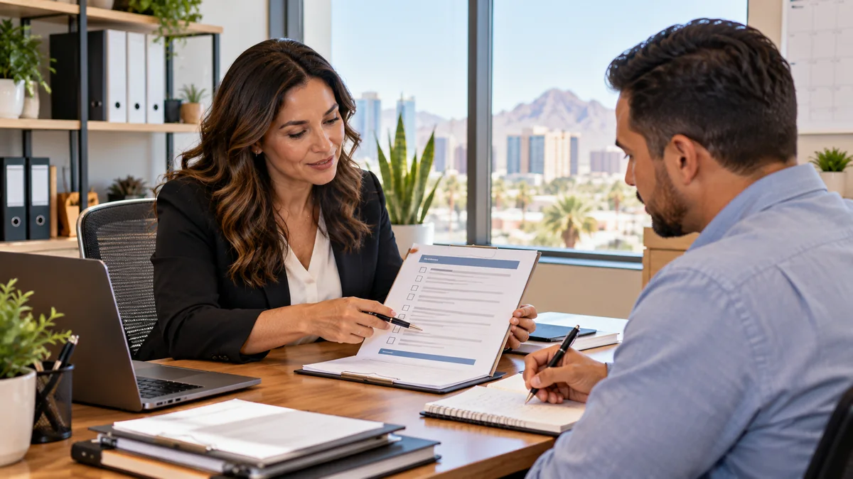 Phoenix manager meeting with an HR professional to review an employee performance documentation checklist